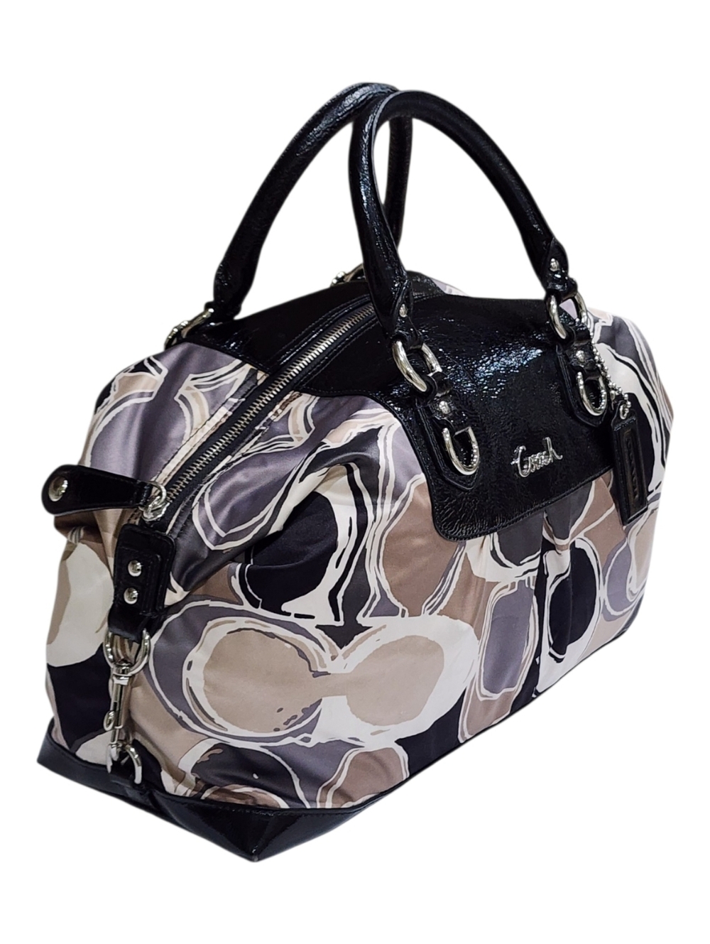COACH Poppy Pop C Graffiti Appliqué Satchel Handbag - Black & Khaki - Picture 7 of 16